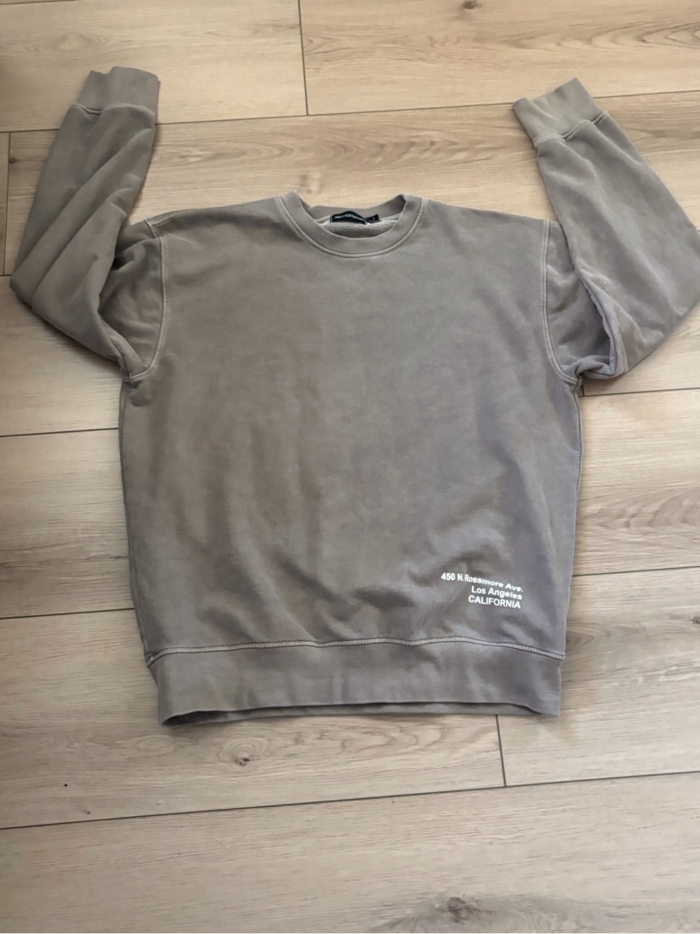 PrettyLittleThing Washed Taupe Crew Sweatshirt with White Text